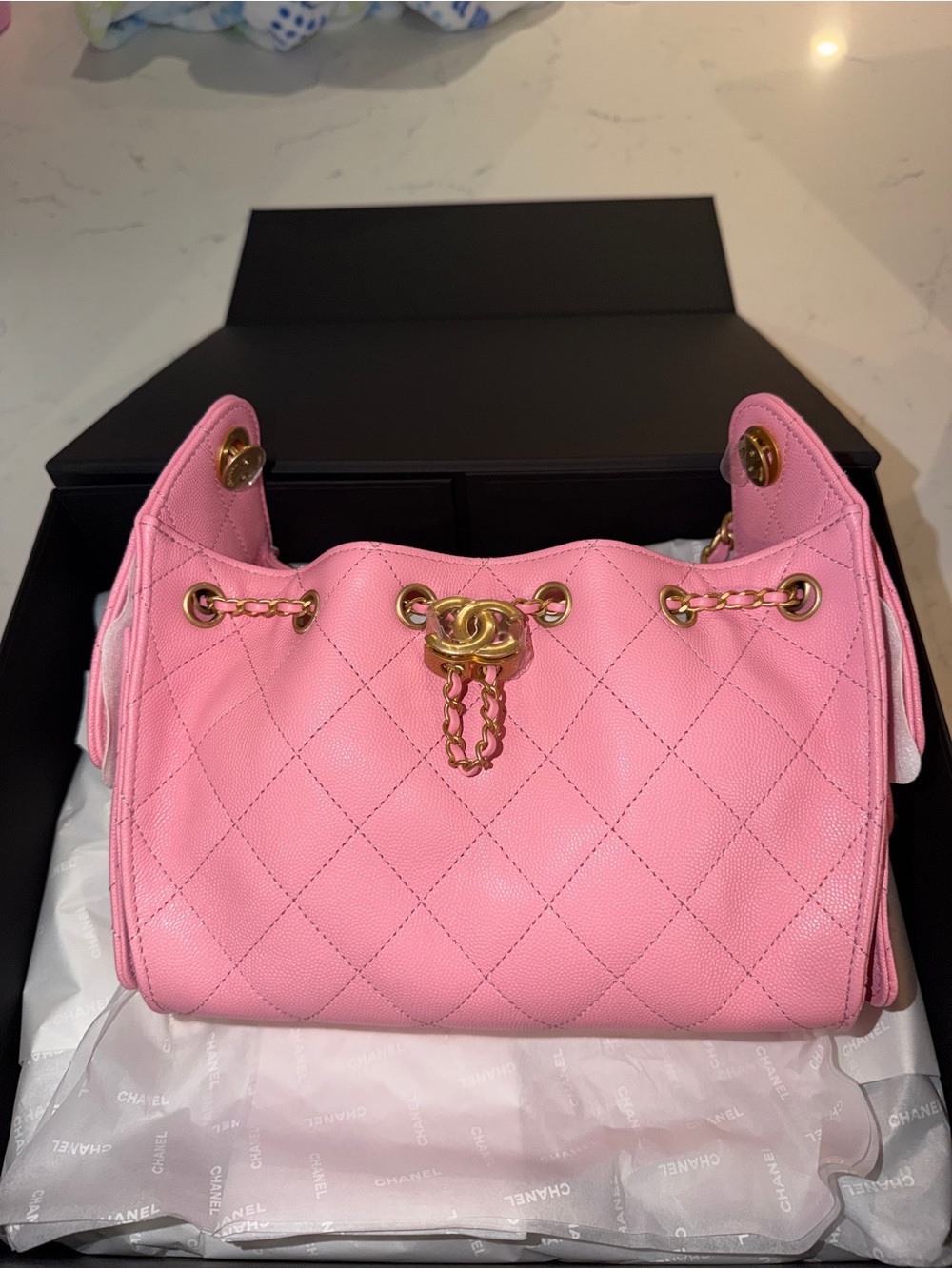 Chanel Mini 25 Hobo Bag Pink Caviar Gold Hardware